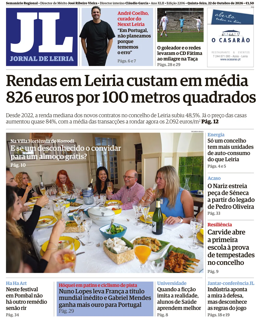 Capa do Jornal de Leiria de quinta-feira, 22 de outubro de 2026