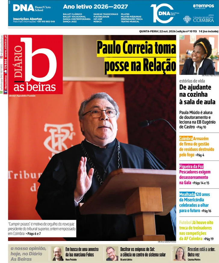 Capa do Diário As Beiras de sexta-feira, 23 de outubro de 2026