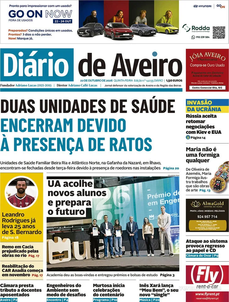 Capa do Diário de Aveiro de sexta-feira, 23 de outubro de 2026