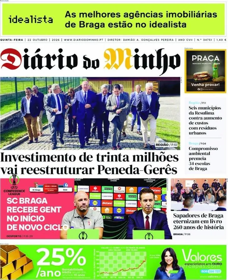 Capa do Diário do Minho de sexta-feira, 23 de outubro de 2026