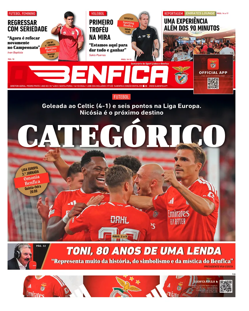 Capa do O Benfica de sexta-feira, 23 de outubro de 2026