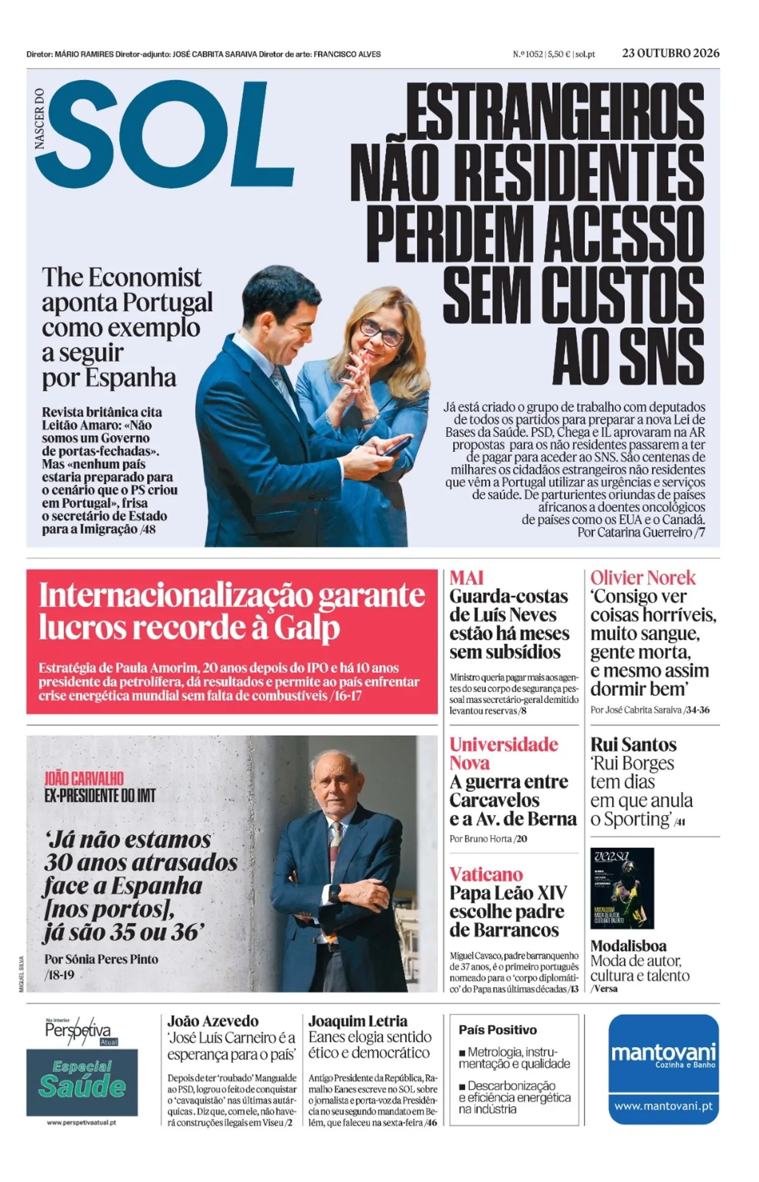 Capa do Nascer do SOL de sexta-feira, 23 de outubro de 2026