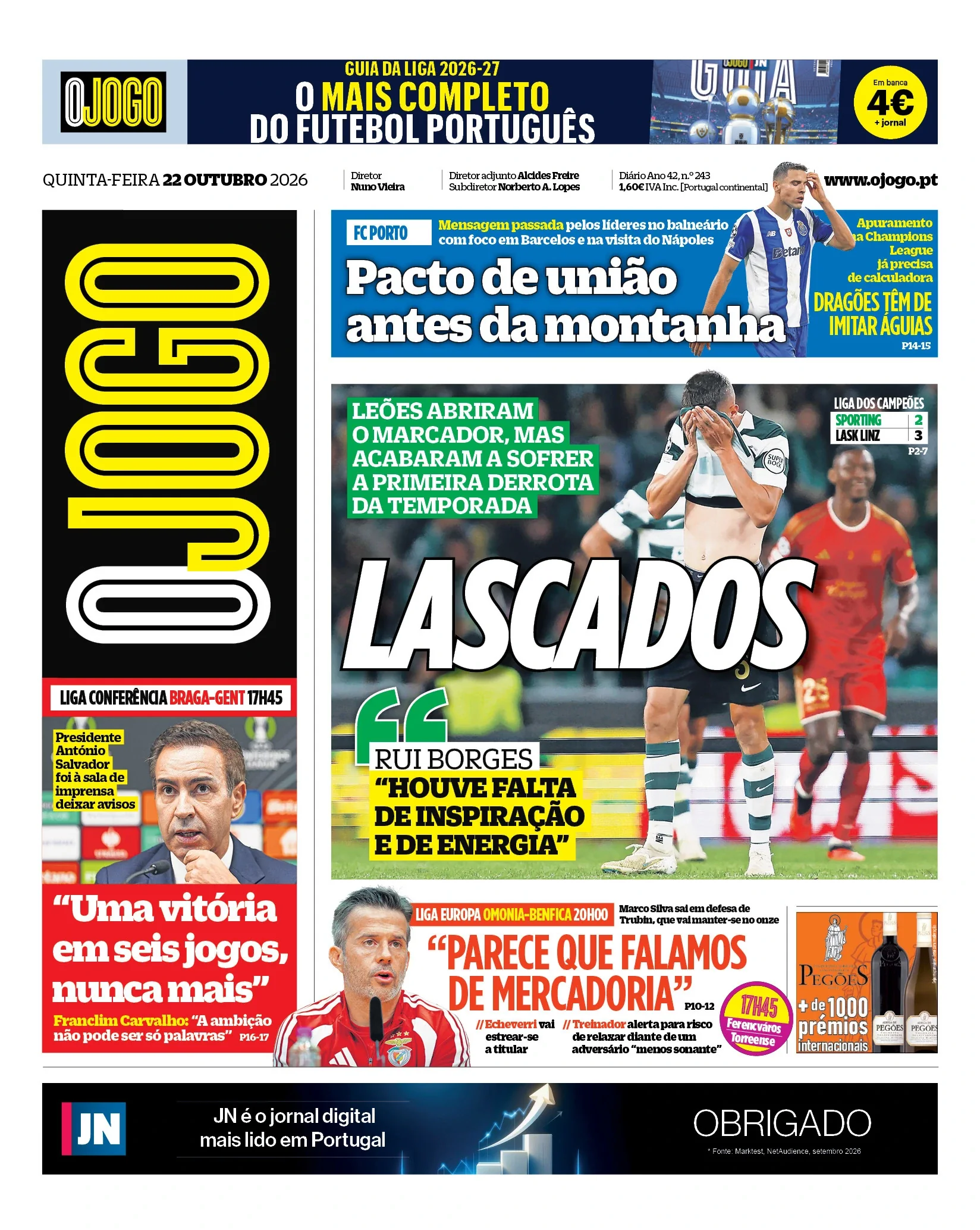 Capa do O Jogo de sexta-feira, 23 de outubro de 2026