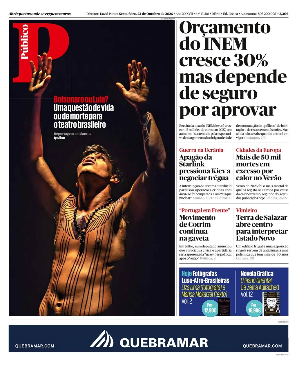 Capa do Público de sexta-feira, 23 de outubro de 2026