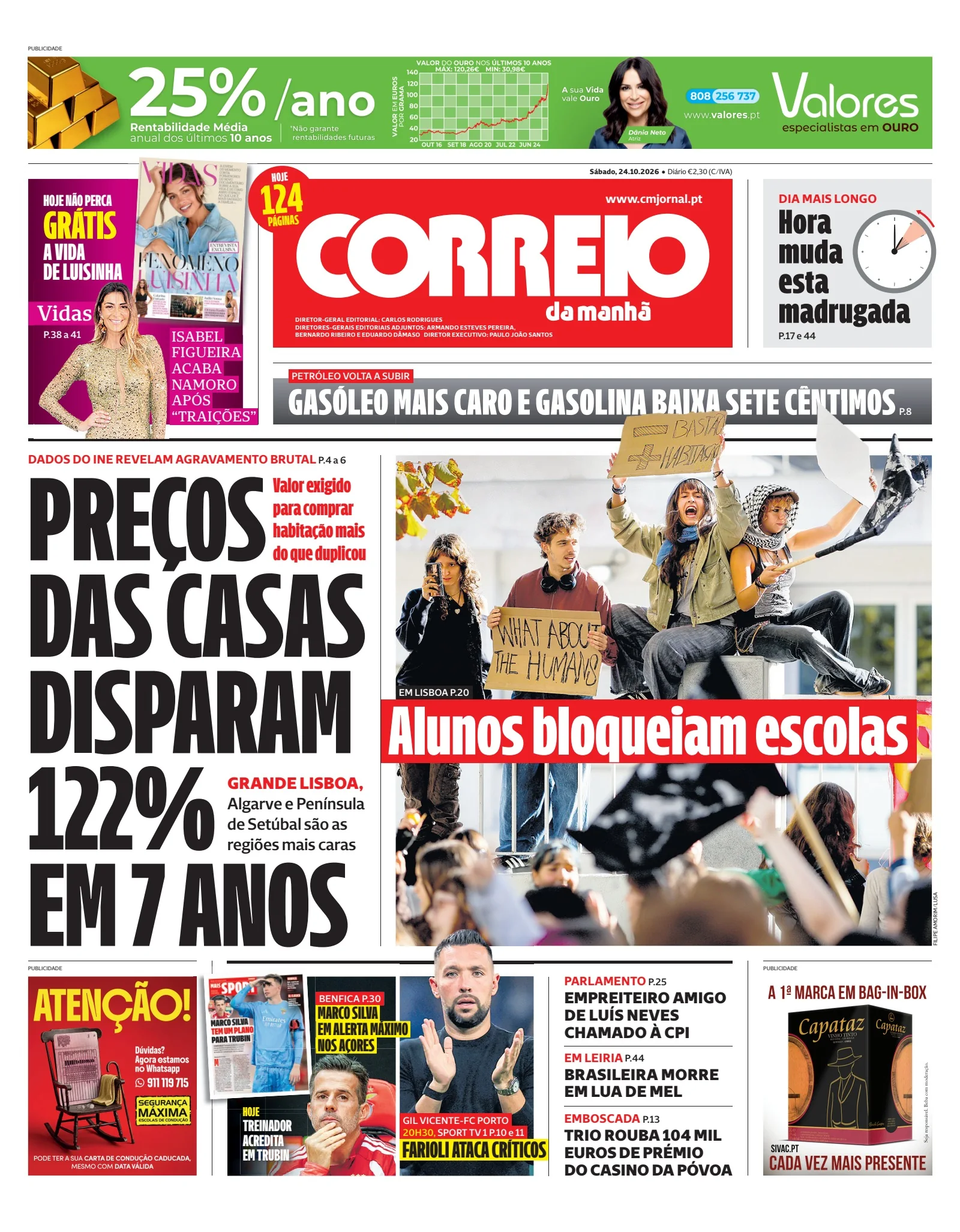 Capa do Correio da Manhã de sábado, 24 de outubro de 2026