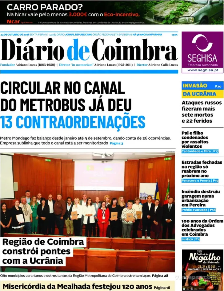 Capa do Diário de Coimbra de sábado, 24 de outubro de 2026