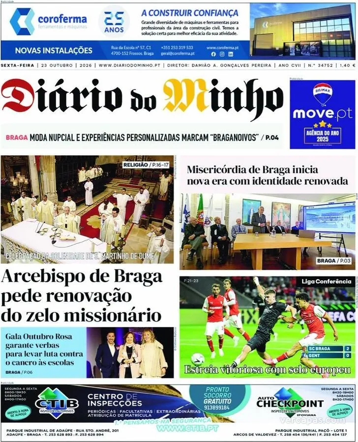 Capa do Diário do Minho de sábado, 24 de outubro de 2026