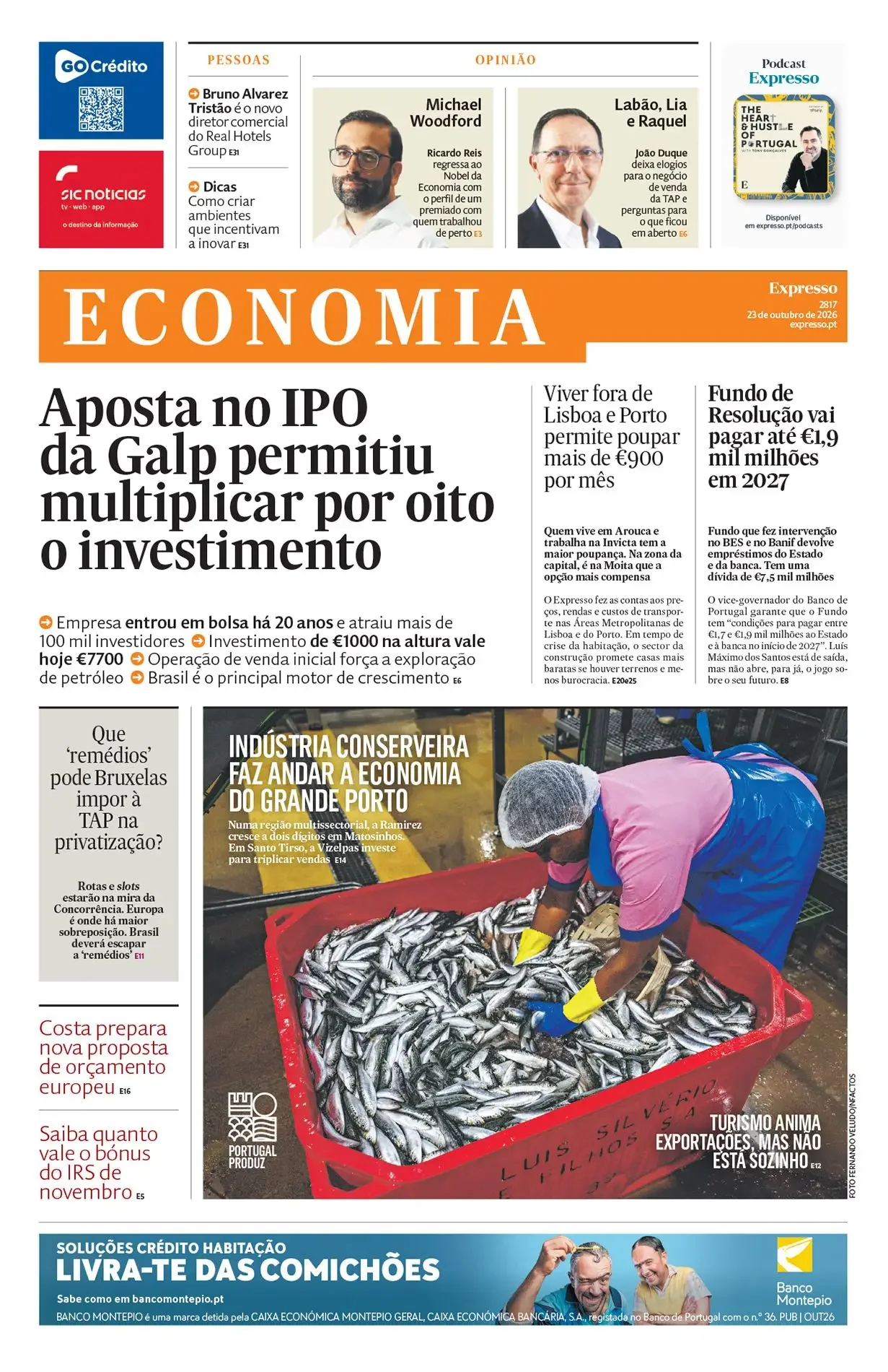 Capa do Expresso Economia de sábado, 24 de outubro de 2026