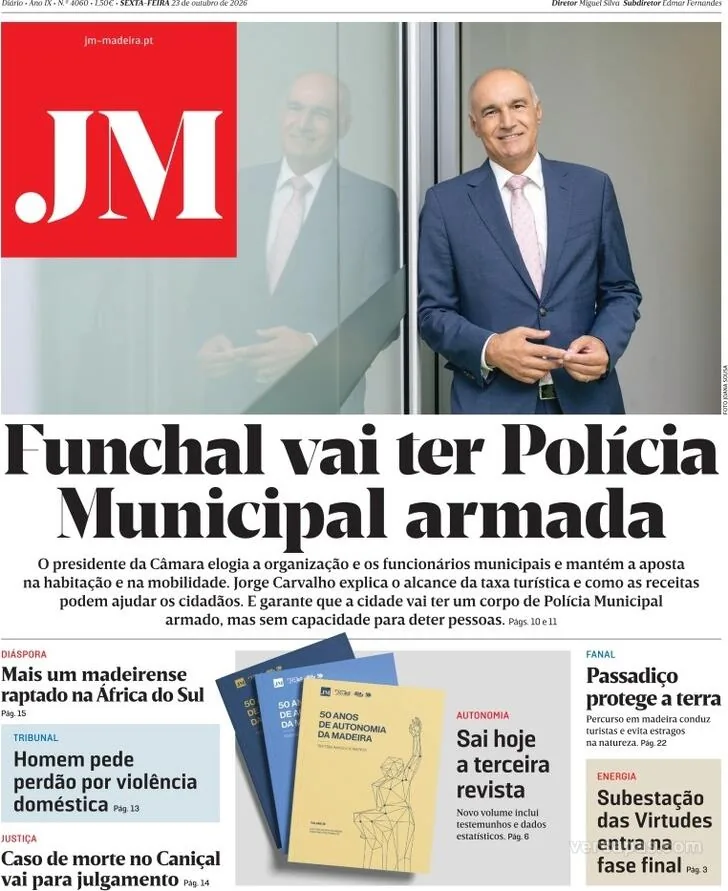Capa do Jornal da Madeira de sábado, 24 de outubro de 2026