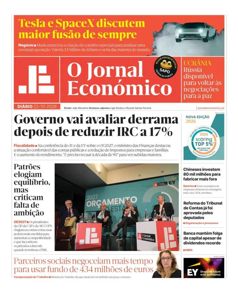 Capa do Jornal Económico de sábado, 24 de outubro de 2026