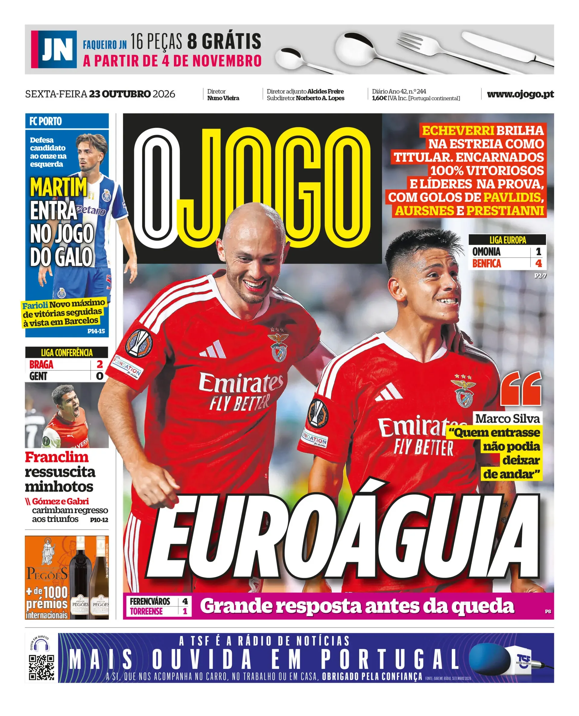 Capa do O Jogo de sábado, 24 de outubro de 2026
