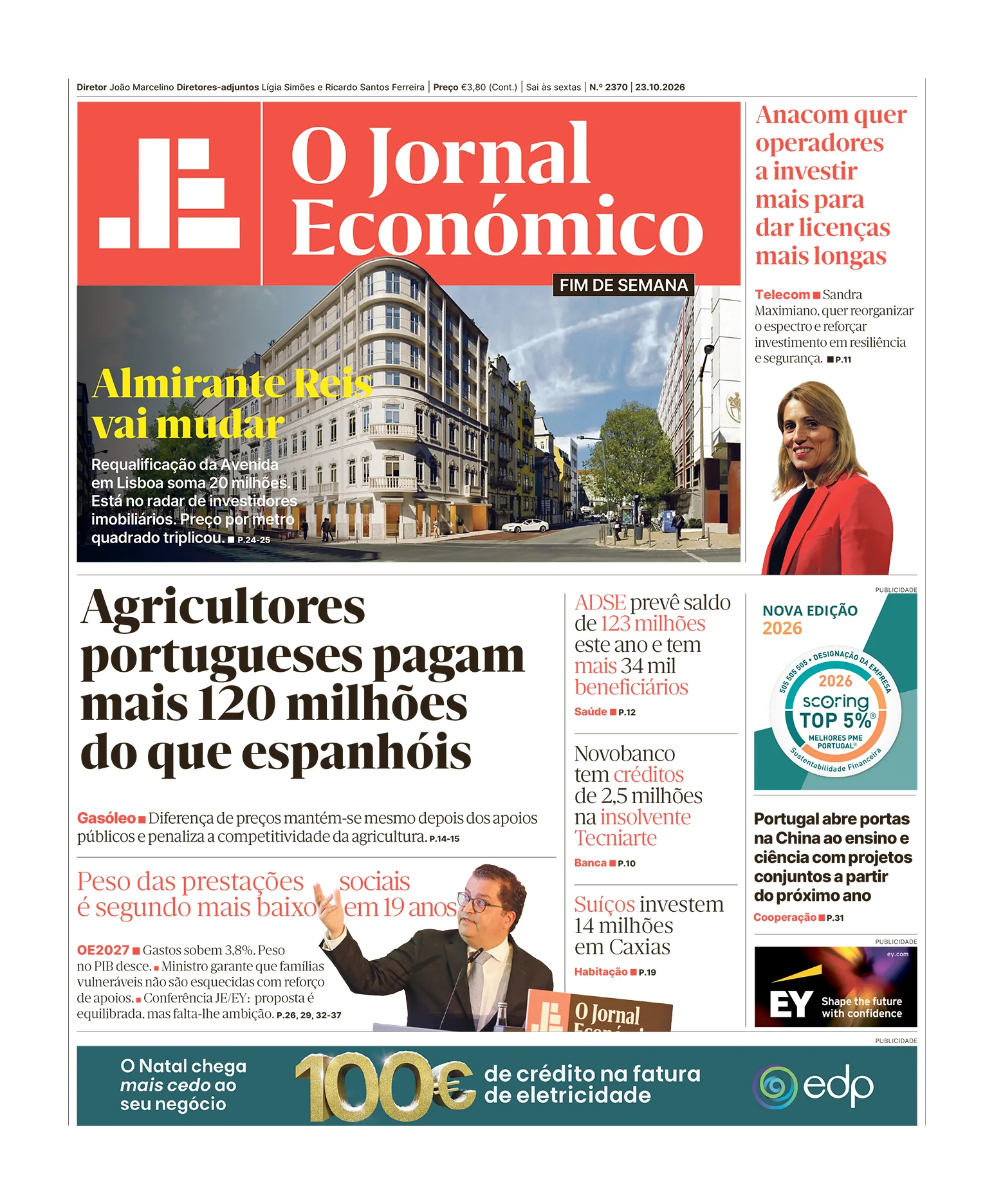 Capa do Jornal Económico de domingo, 25 de outubro de 2026