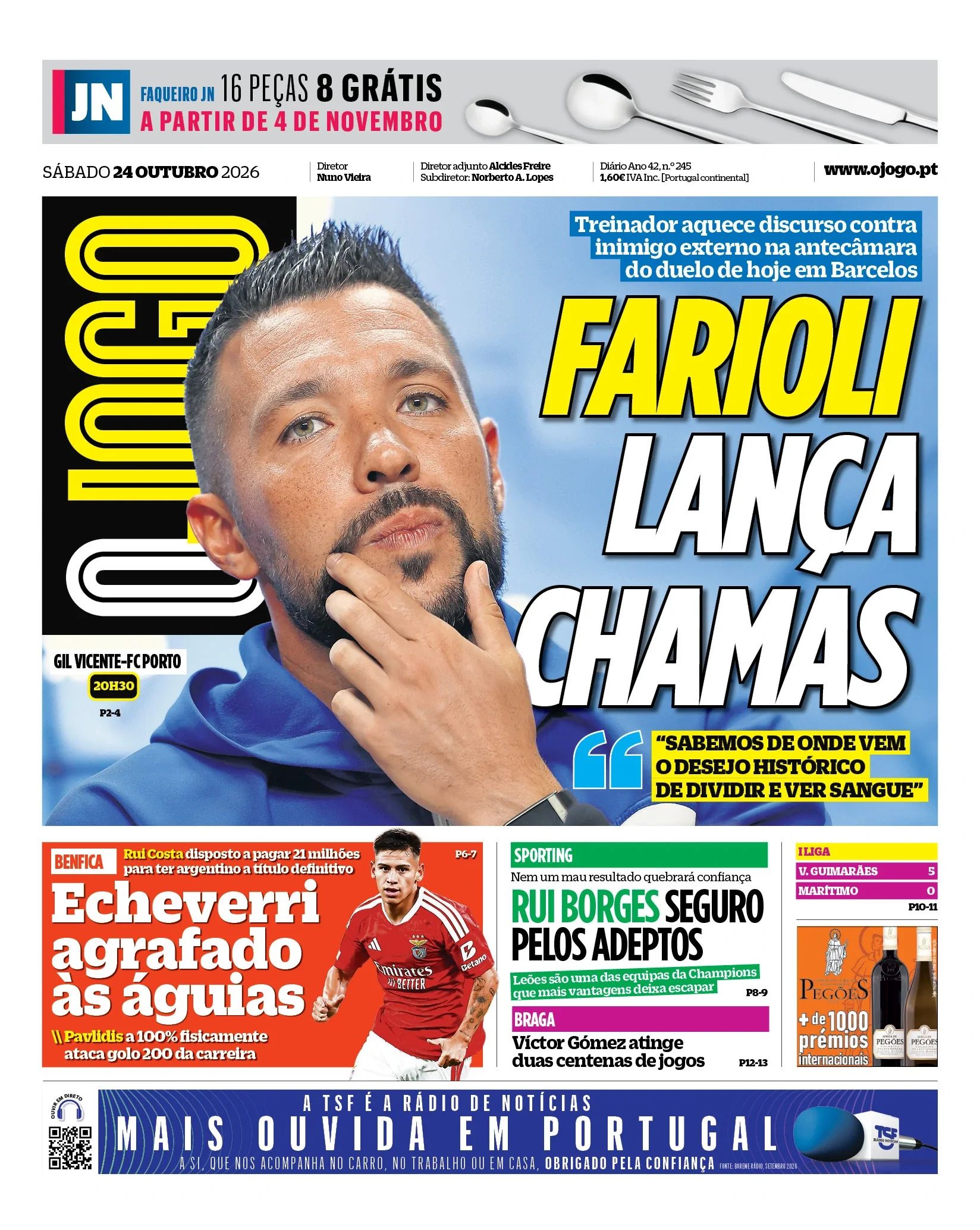Capa do O Jogo de domingo, 25 de outubro de 2026