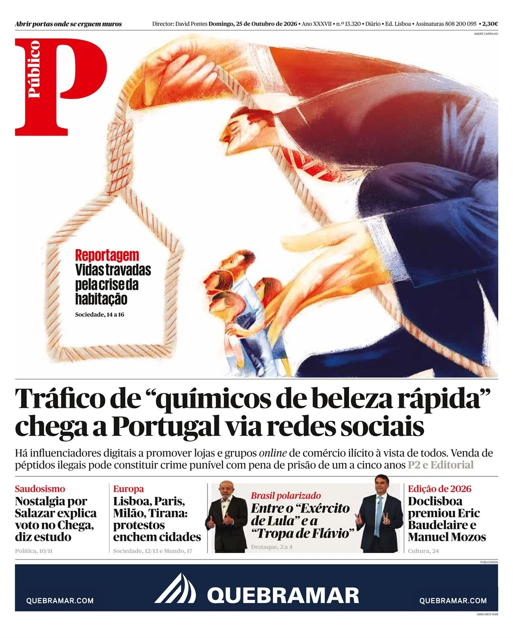 Capa do Público de domingo, 25 de outubro de 2026