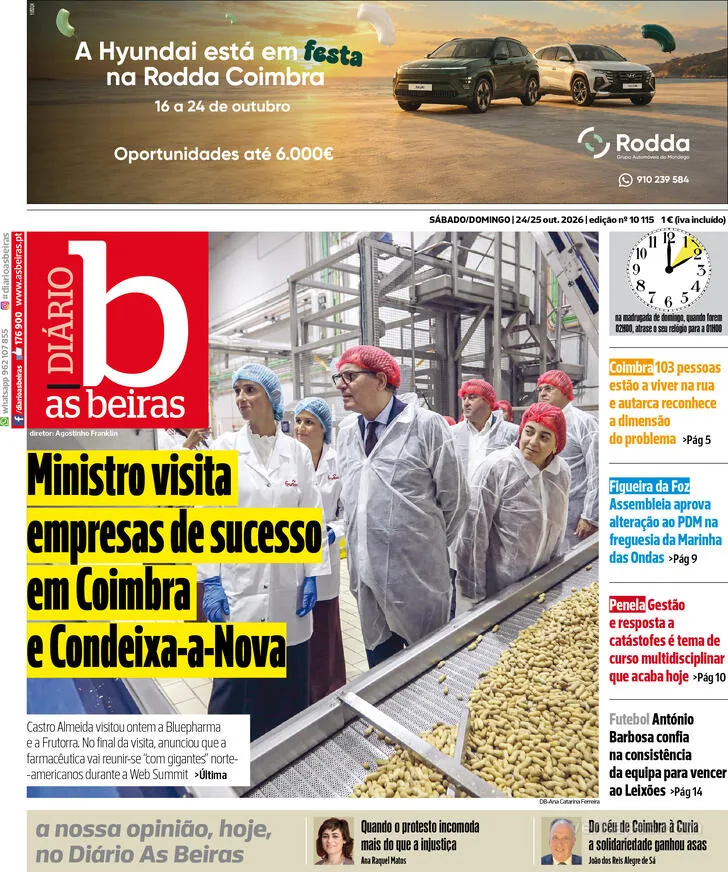 Capa do Diário As Beiras de segunda-feira, 26 de outubro de 2026