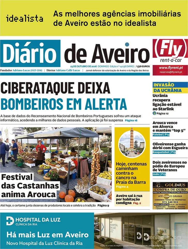 Capa do Diário de Aveiro de segunda-feira, 26 de outubro de 2026