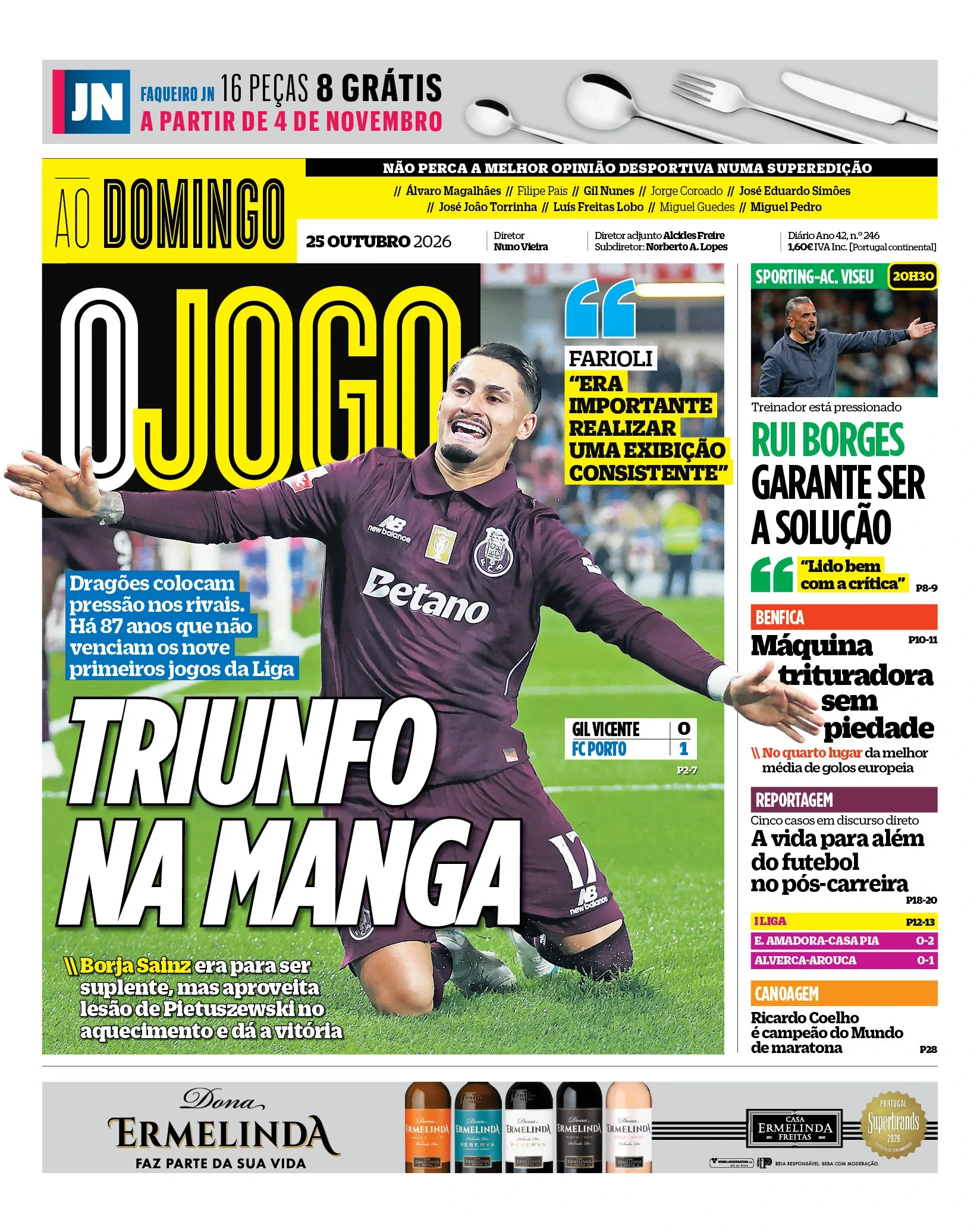 Capa do O Jogo de segunda-feira, 26 de outubro de 2026
